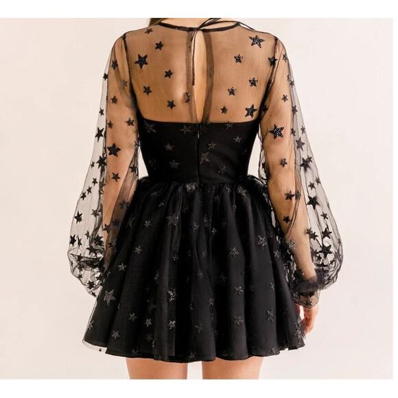 Lirika Matoshi Sz XL Teuta Tulle Dress Star Embellished in Black - Picture 4 of 16